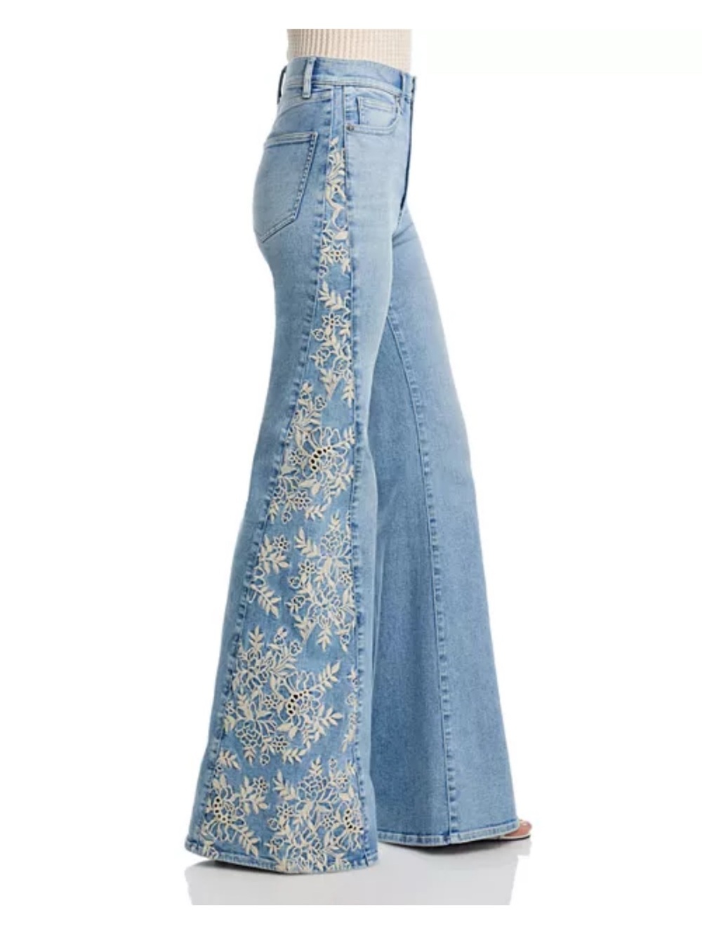 VERONICA BEARD RARE Joplin Light Blue Wide Leg Flare Jeans $500 Embroidery 30